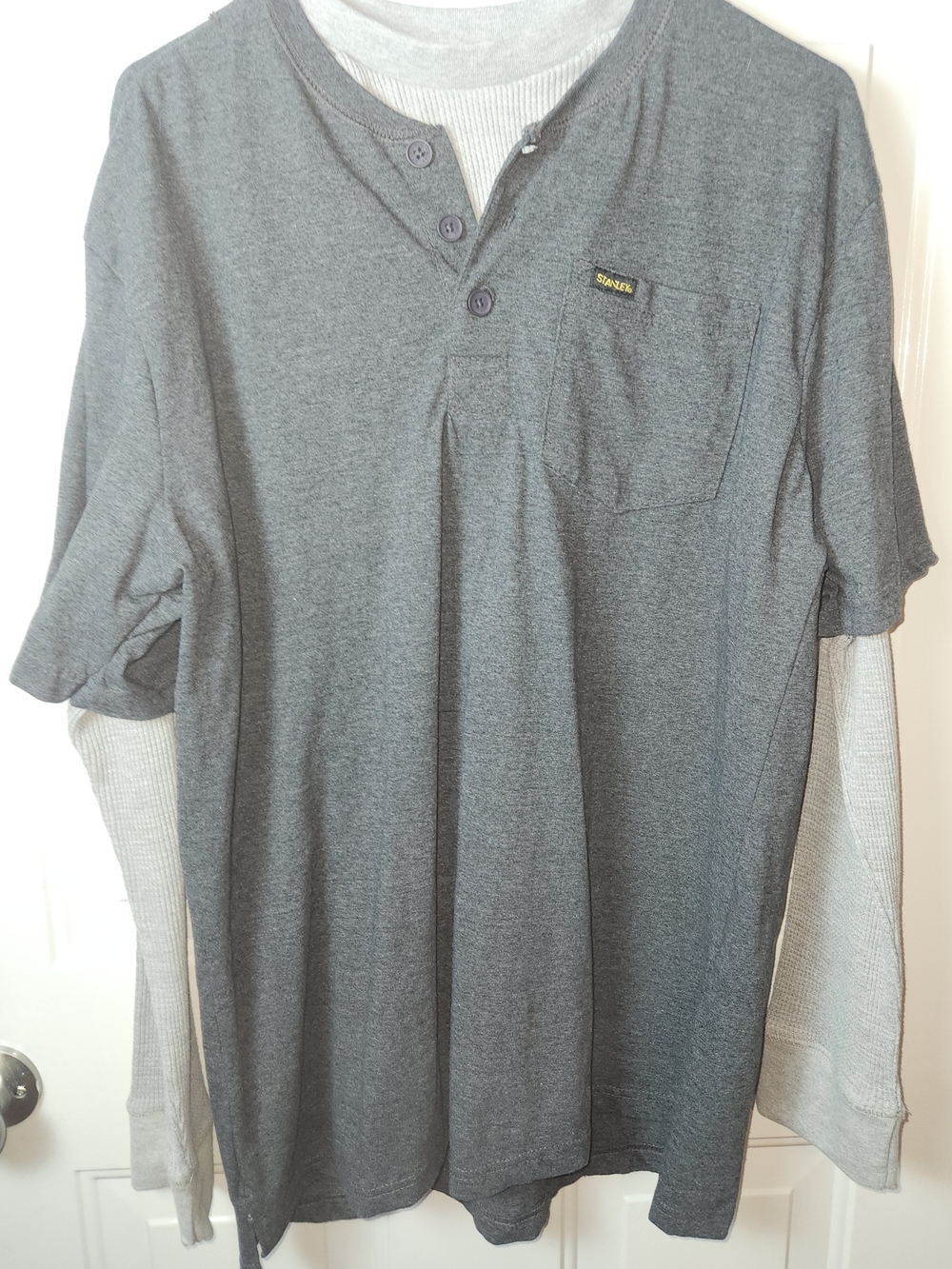 Stanley Henley Men's Shirt Gray Thermal Long Sleeve Base Layer Size L